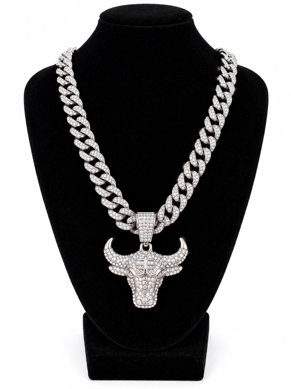 NBA Chicago Bulls Inspired Iced Out Bull Pendant Cuban Link Necklace NBA Style
